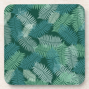 Fern leaves pattern on dark green coaster