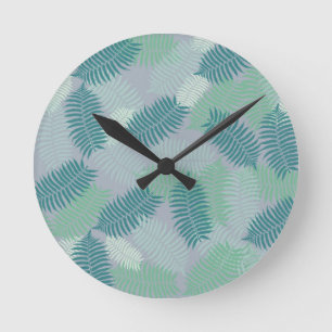 fern leaves pattern on light grey round clock