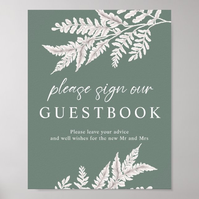 Fern | Modern Calligraphy Wedding Guest Book Sign (Front)