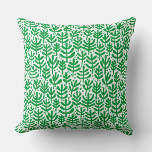 Fern Pattern - Grass Green on White Cushion