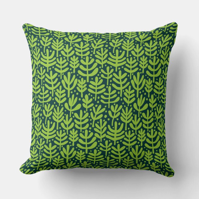 Fern Pattern - Martian Green on Dark Green Cushion (Front)