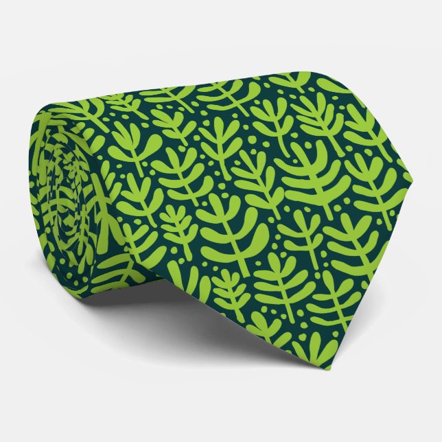 Fern Pattern - Martian Green on Dark Green Tie (Rolled)