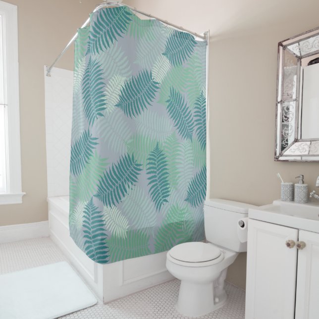 Fern Pattern on Textured Green Background Shower Curtain (In Situ)