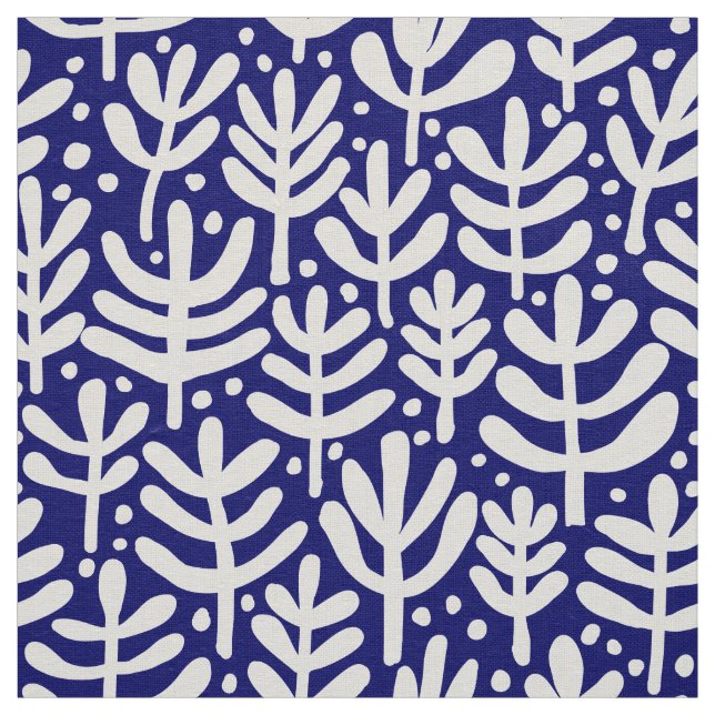 Fern Pattern - White on Dark Blue Fabric (Swatch)