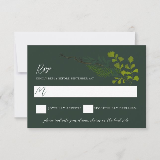 Fern Pepper Tree Leaves Garden Dark Green RSVP Card (Front)