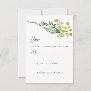 Fern Pepper Tree Leaves Garden Wedding Vertical RSVP Card