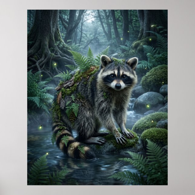 Fern Racoon Forest Mischief Poster (Front)