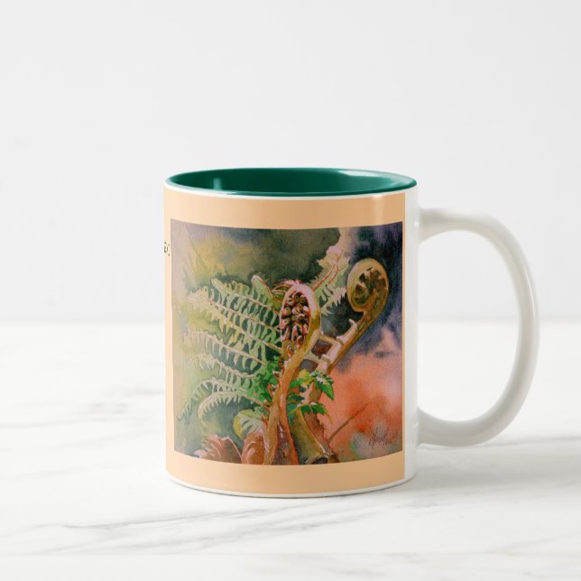 Fern Unfurling Watercolor Fine Art Two-Tone Coffee Mug (Right)