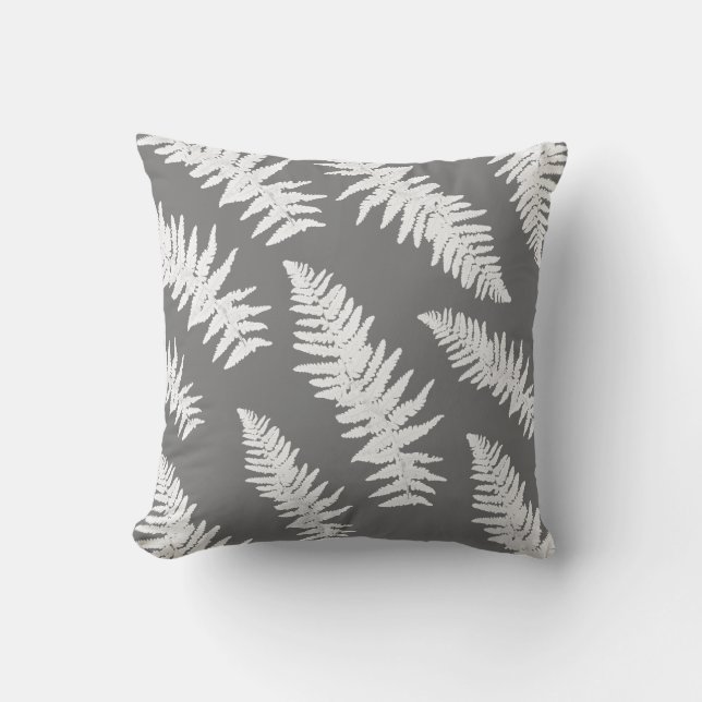 Fern White Plant Botanical Painting Cushion (Front)