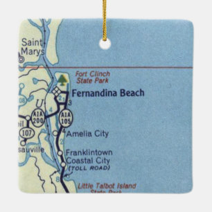 Fernandina Beach FL Vintage Map Ceramic Ornament