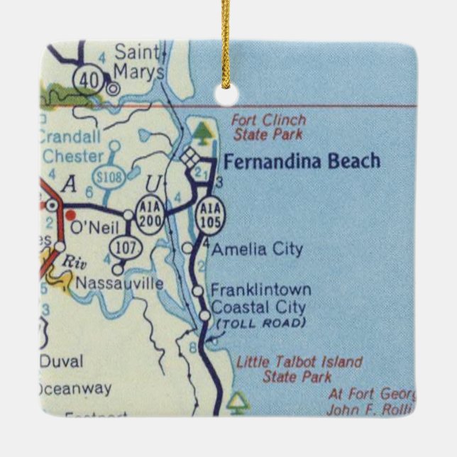 Fernandina Beach Vintage Map Ceramic Ornament (Back)
