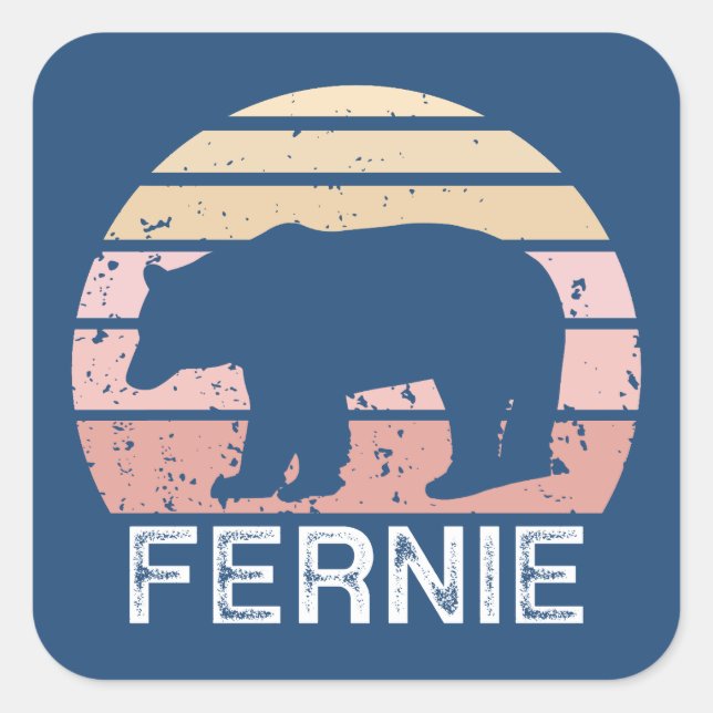 Fernie British Columbia Retro Bear Square Sticker (Front)