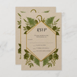 Ferns and Fauna Gold and Greenery Wedding RSVP Invitation