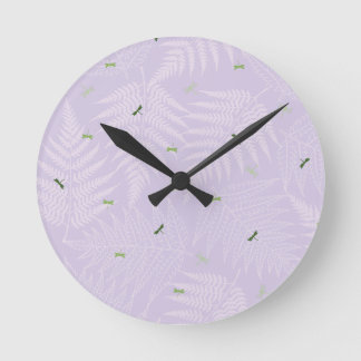 Ferns & Dragonflies Round Clock