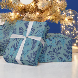 Ferns in Blue and Turquoise Wrapping Paper