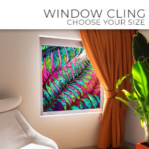 Ferns on Pink Stained glass art Window Cling