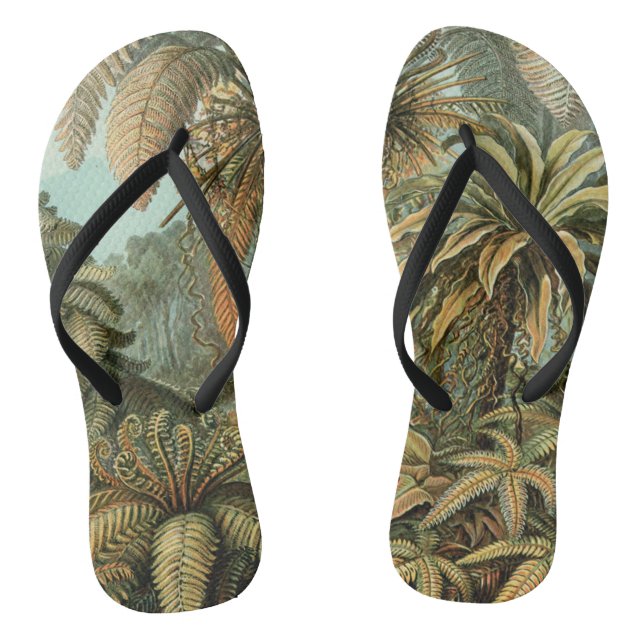 Ferns Palm Tree Antique Botanical Ferns Art Flip Flops (Footbed)