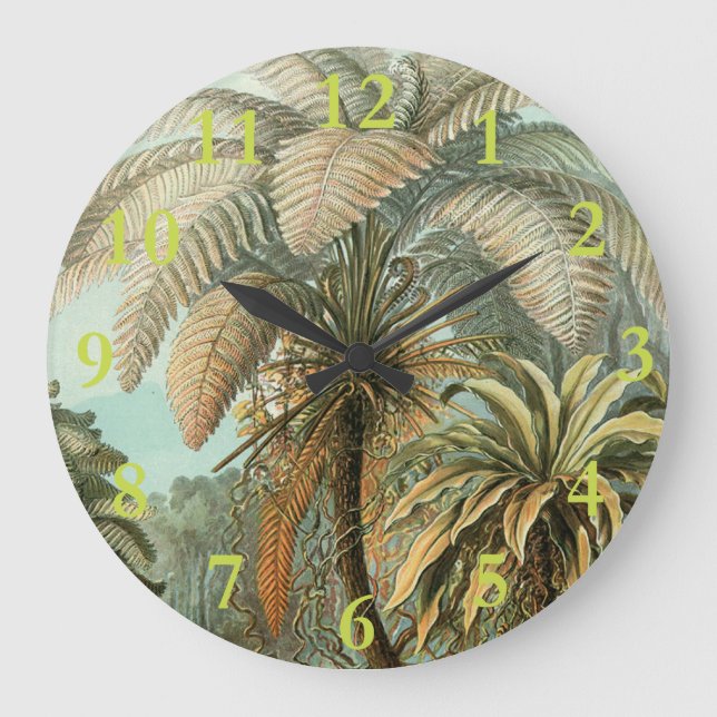 Ferns Palm Tree Antique Botanical Ferns Art Large Clock (Front)