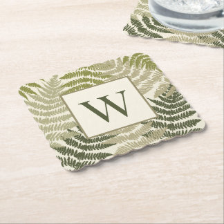 Ferns Pattern Custom Monogram  Paper Coaster