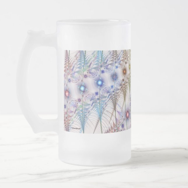 Ferns'N Flowers Abstract Frosted Glass Beer Mug (Left)
