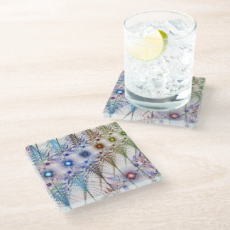 Ferns'N Flowers Abstract Glass Coaster