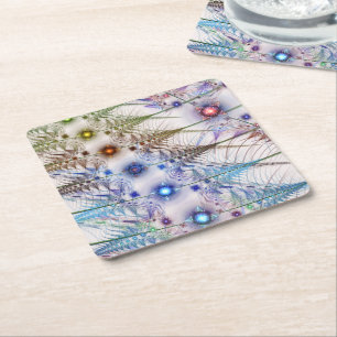 Ferns'N Flowers Abstract Square Paper Coaster