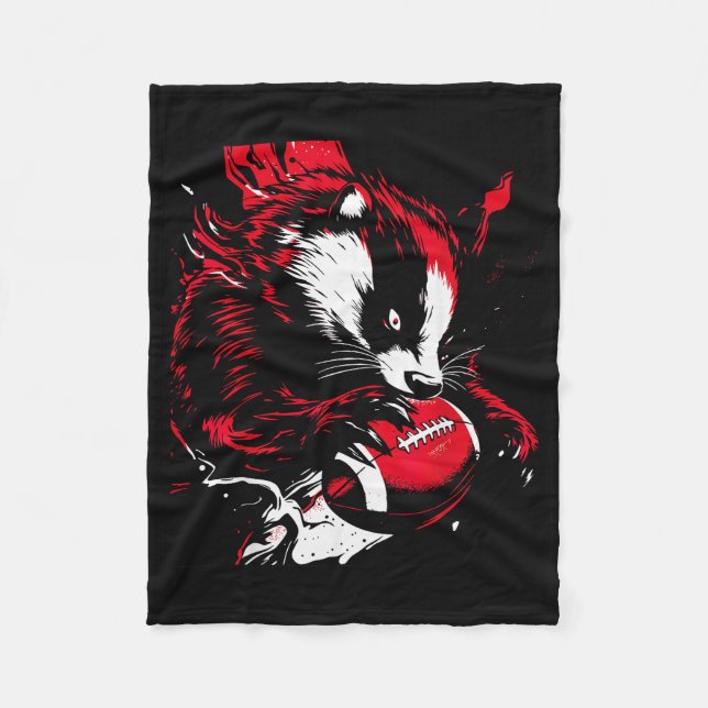 Ferocious Badger Football Lover Wisconsin Game Day Fleece Blanket (Front)