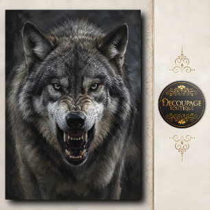 Ferocious Grey Wolf Decoupage Tissue Paper