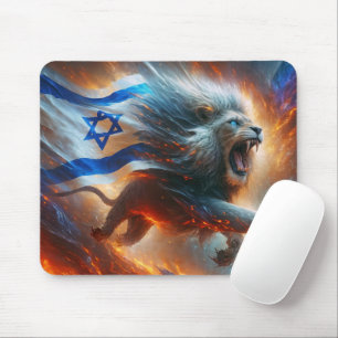 Ferocious Lion With Star of David Flag Mouse Mat