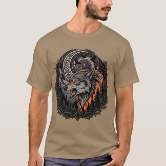 Ferocious Nordic Wolf Moon Raven Viking Art T-Shirt
