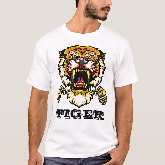 Ferocious Roaring Tiger  T-Shirt (Front)