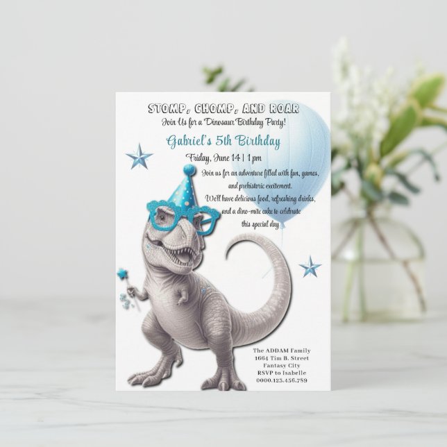 Ferocious T-Rex Dinosaur Birthday Party Invitation (Standing Front)