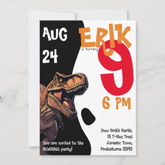Ferocious T-Rex Roaring Dino Birthday Invitation  (Front)