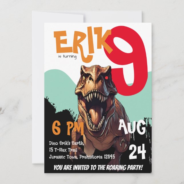 Ferocious T-Rex Roaring Dino Birthday Invitation (Front)