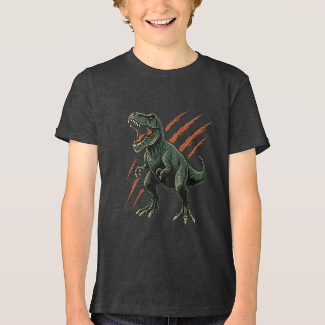 Ferocious T-Rex with Claw Marks Tri-Blend Shirt (Front)