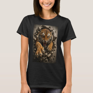 Ferocious Tiger Breaking Through Wall T-Shirt
