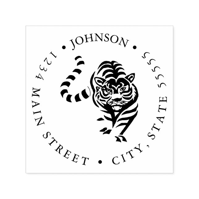 Ferocious Tiger Illustration Return Label Self-inking Stamp (Design)