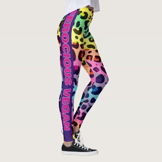 Ferocious Vegan vibrant rainbow leopard print Leggings (Right)