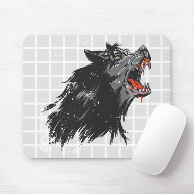 Ferocious Wolf Grid Mouse Pad (With Mouse)