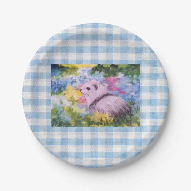 Ferret and Flowers Party Paper Plate (Front)