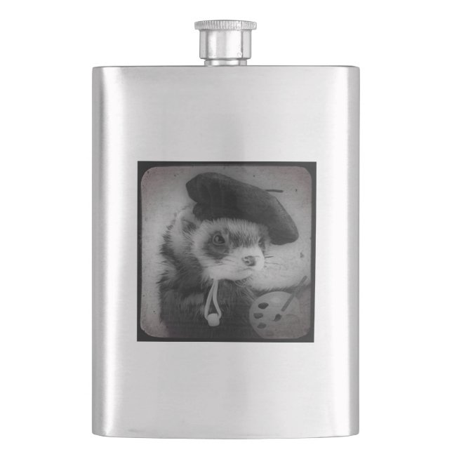 Ferret as Artist Hip Flask (Front)