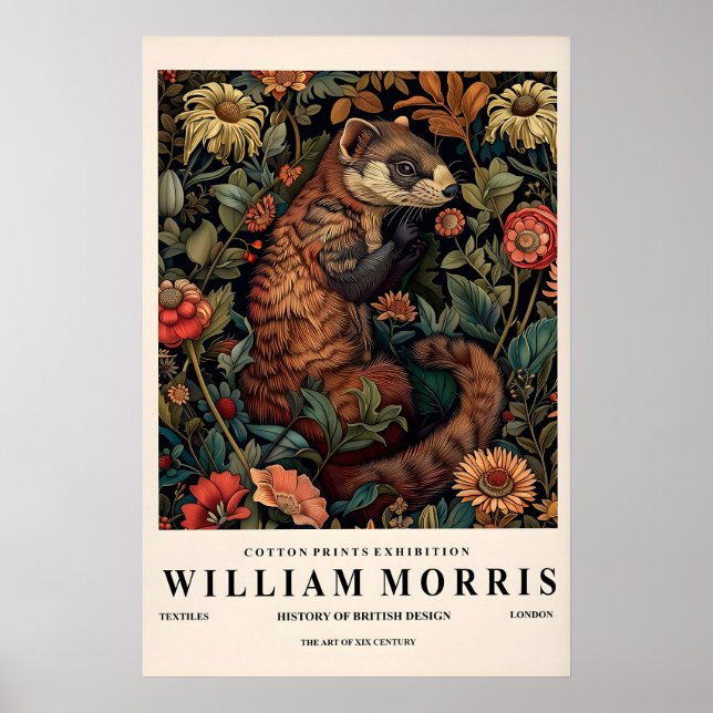 Ferret Botanical Print William Morris Style Dark (Front)