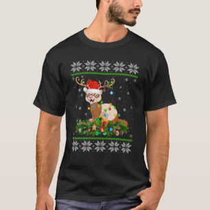Ferret Christmas Lights Reindeer Santa Hat Ugly Xm T-Shirt