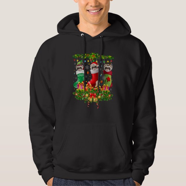 Ferret Christmas Socks X Mas Lights Pajama Matchin Hoodie (Front)