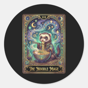 Ferret Eating Ramen Tarot Card Japanese Kawaii Pet Classic Round Sticker