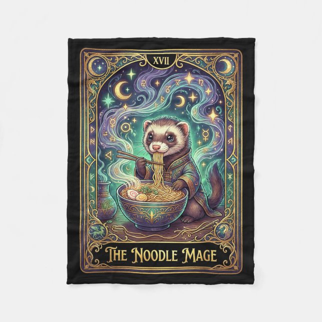 Ferret Eating Ramen Tarot Card Japanese Kawaii Pet Fleece Blanket (Front)