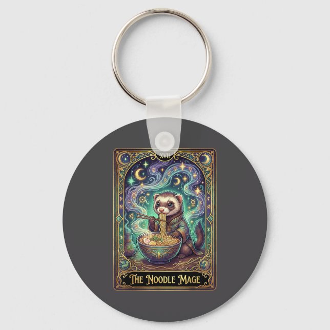 Ferret Eating Ramen Tarot Card Japanese Kawaii Pet Key Ring (Front)