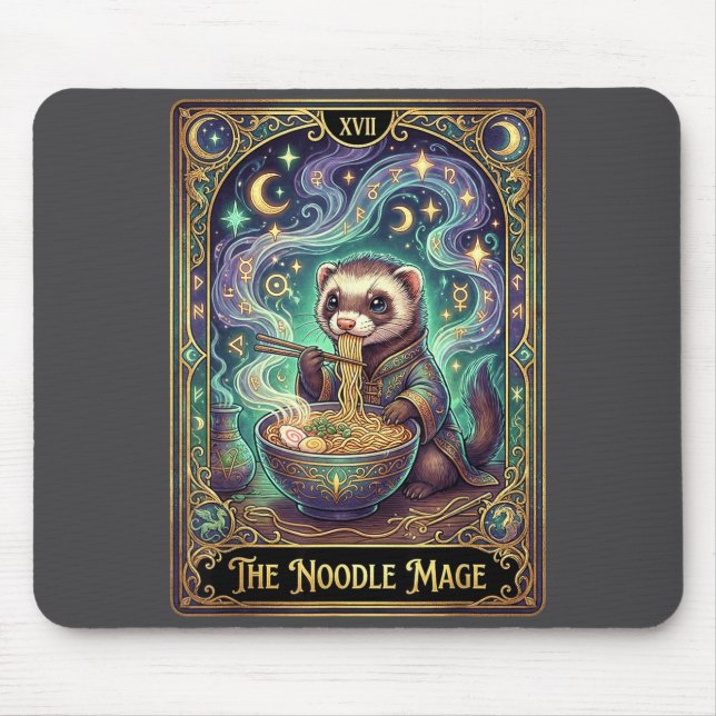 Ferret Eating Ramen Tarot Card Japanese Kawaii Pet Mouse Mat (Front)