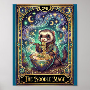 Ferret Eating Ramen Tarot Card Japanese Kawaii Pet Poster