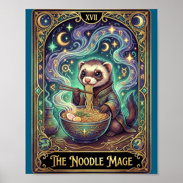 Ferret Eating Ramen Tarot Card Japanese Kawaii Pet Poster (Front)